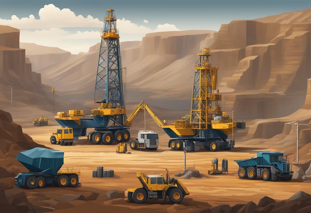 A rugged landscape with remote mining or oil rig facilities, equipment and supplies being prepared for FIFO lifestyle